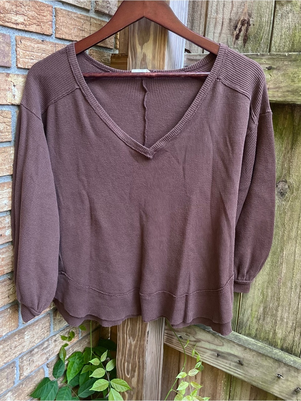 Altar'd State Brown V-Neck Long Sleeve Top